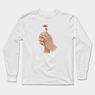 bleeding hand holding flowers art Long Sleeve T-Shirt